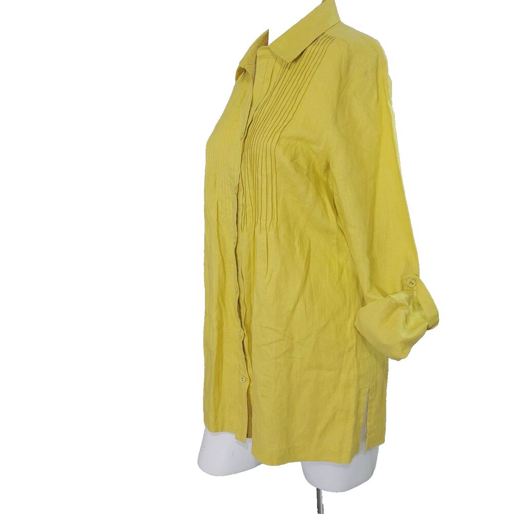 Peck & Peck Medium button front top shirt tunic adjustable sleeve pleated collar